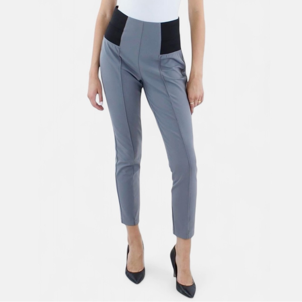 Lafayette 148 New York Gramercy Pintuck Pull On Stretch Gray Black Ankle Zip XS